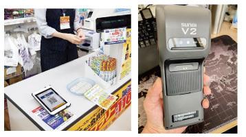 アユタヤ銀は19年８月、多慶屋でＱＲコード決済サービスを開始した（左）。店側が顧客のＱＲコードを読み取って決済する端末（右、アユタヤ銀提供）