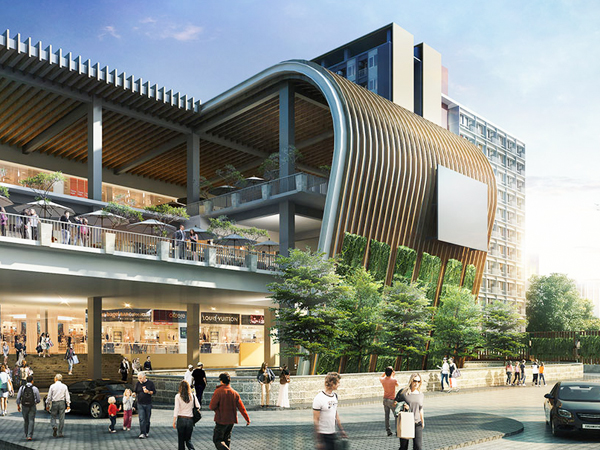 ジャティチュンパカ駅に建設されるＬＲＴシティー「ゲートウェイパーク」の完成予想図（ＬＲＴシティー公式ホームページより）