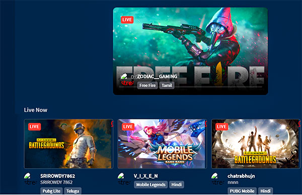 インドのゲームストリーミングプラットフォーム「Rheo」のトップページ(公式サイトより)