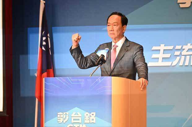 郭台銘氏は2024年１月に予定されている台湾総統選に無所属で出馬すると表明した＝８月28日、台北（ＮＮＡ撮影）