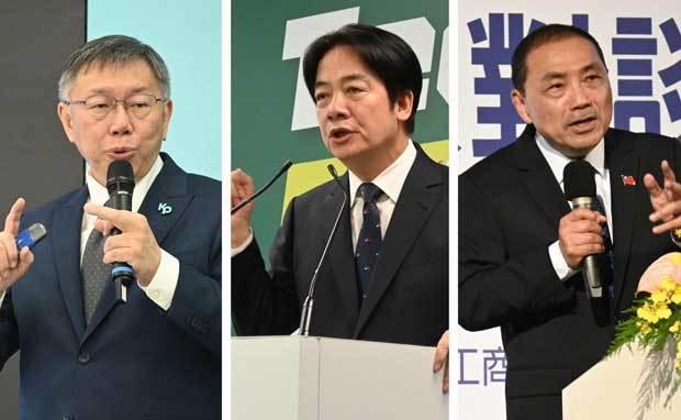 台湾総統選に立候補した（左から）柯文哲氏と頼清徳氏、侯友宜氏の３人（ＮＮＡ撮影）