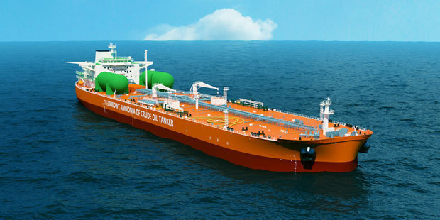 アンモニア燃料デュアルフューエル石油タンカーの完成予想図（ＭＩＳＣ提供）