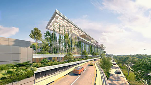 2028年に開業する「ホテル・インディゴ・チャンギエアポート」の外観イメージ（ＣＡＧ提供）
