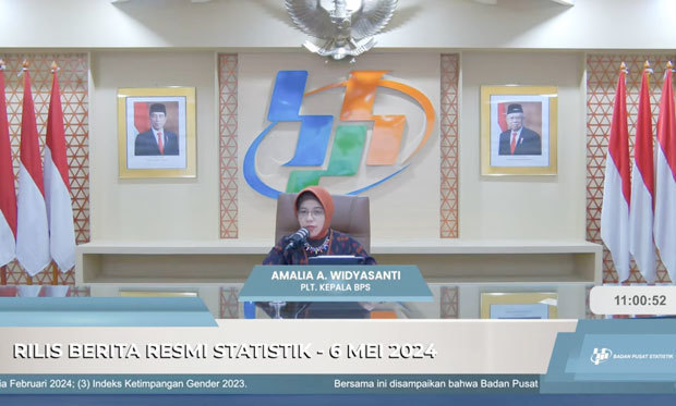 インドネシア中央統計局は６日のオンライン会見で、１～３月の実質ＧＤＰの成長率が前年同期比で5.11％だったと発表した（中央統計局ユーチューブのスクリーンショットより）