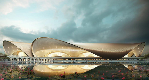 ナビムンバイ国際空港の完成イメージ。第１期の完工は24年12月を予定（アダニ・グループ提供）