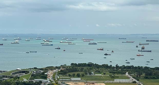 海事業界の電動化の道のりはまだ先が長い＝シンガポール湾岸部（ＮＮＡ撮影）