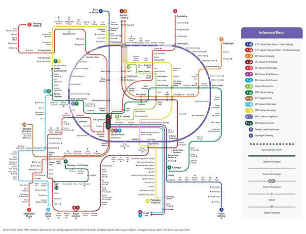 クアラルンプール都市鉄道マップ（出所：ＭＲＴコープ）