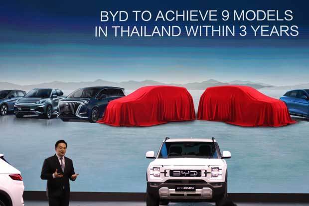ＢＹＤは「タイで展開するモデルが３年で９つに達した」と説明した＝24日、タイ・バンコク近郊（ＮＮＡ撮影）