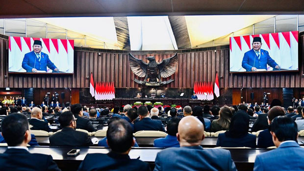 プラボウォ大統領はＰＵＩＣの会議でパレスチナ・ガザ地区を支援するために行動を起こすべきだと訴えた＝14日（インドネシア大統領府提供）