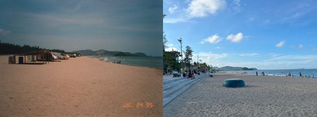 クアロービーチ今昔。手つかずのビーチから若干手が入れられたビーチになったか（筆者提供）