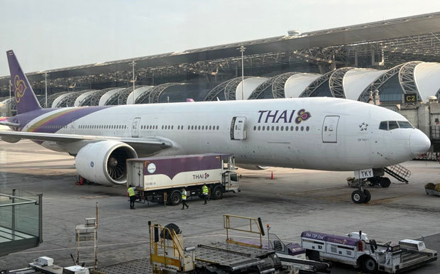 タイ国際航空は経営再建手続きの終了が承認された＝５月、サムットプラカン県（ＮＮＡ撮影）