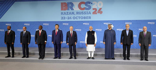 2024年10月にロシアのカザンで開催されたＢＲＩＣＳの首脳会議には、加盟国やパートナー国の首脳が顔をそろえた（インド政府提供）