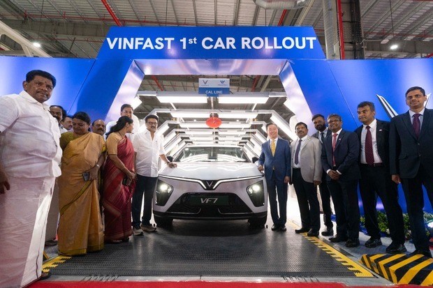 ビンファストは４日、同社初となるインド工場を稼働したと発表した＝南部タミルナド州ツチコリン（同社提供）