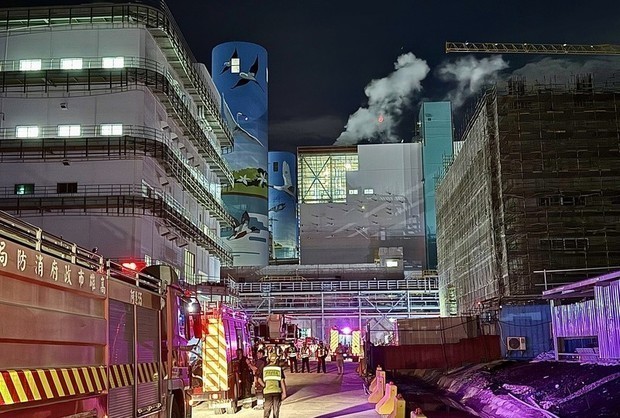 高雄市の興達火力発電所２号機で９日夜発生した火災は、燃料の天然ガス漏れが原因とみられている（中央通信社）