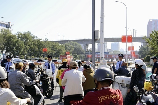 封鎖された「九・一八歴史博物館」周辺の道路＝18日、中国・瀋陽市（共同）