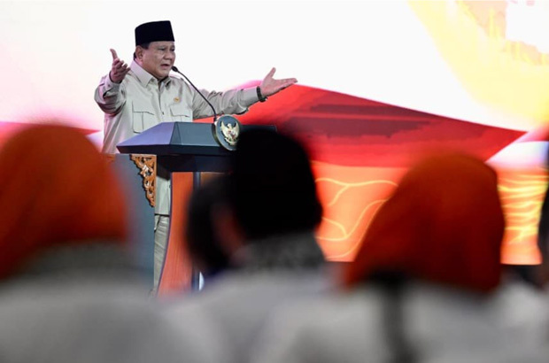 演説するプラボウォ大統領＝９月29日、インドネシア・ジャカルタ（大統領府提供）