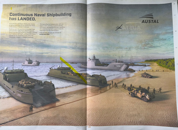 今年９月にAFRに掲載された、オースタルの企業イメージ広告。見開き４ページも（NNAオーストラリア）