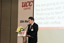 「ベトナムでブランド力を高め、高まるコーヒー需要を捕らえていく」と語るＵＣＣインターナショナルのエグゼクティブ・ディレクター、木ノ下氏＝20日、ホーチミン市
