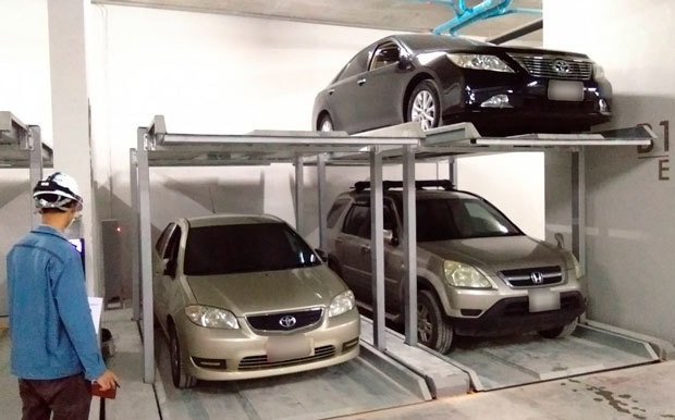 スペースバリュー（タイランド）がバンコクのコンドミニアム向けに納入した機械式駐車場（同社提供）