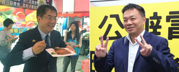 （左から）民進党候補の黄偉哲氏、国民党候補の高思博氏（中央通信社）