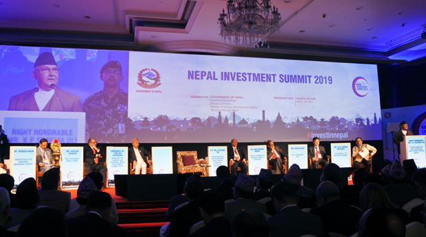 オリ首相は、「今こそがネパールに投資する最良の時期だ」と強調＝３月29日、カトマンズ（ＮＮＡ撮影）