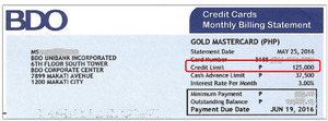 例：クレジットカード請求書の上部にご利用限度額（Credit Limit）が記載されています。