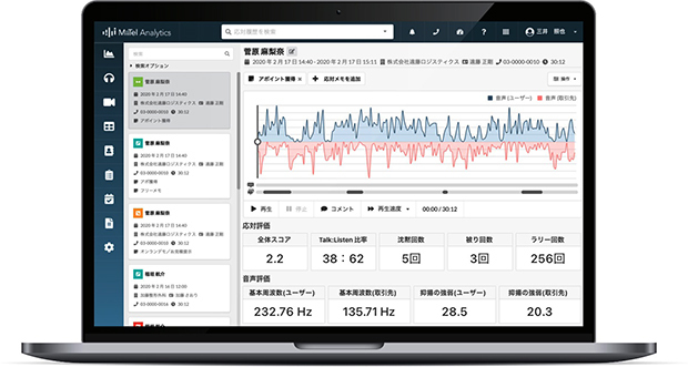 ミーテルのＡＩによる音声分析画面（レブコム提供）