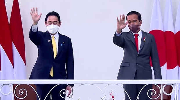 インドネシアを訪問した岸田首相（左）がジョコ大統領と会談した＝29日、西ジャワ州ボゴール（内閣官房提供）