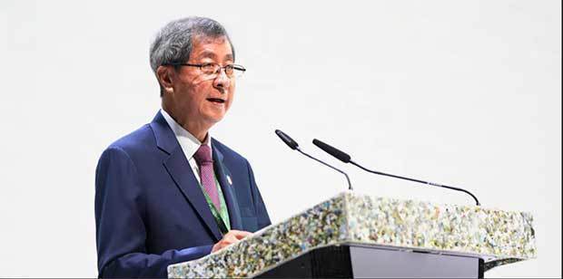 テマセク・ホールディングスが開催した環境関連投資に関する会議「エコスペリティー」で語るリム・ブンヘン会長（同社提供）