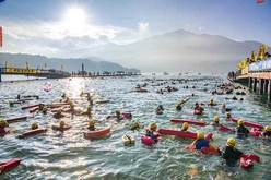 南投県政府が日月潭の水泳大会を２年ぶりに開催する（同県政府提供）