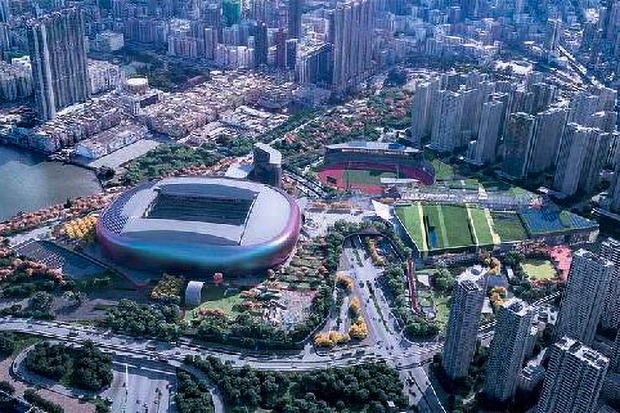 香港政府が第15回全国運動会のメイン会場とする啓徳体育園（カイタクスポーツパーク）の完成予想図（香港政府提供）