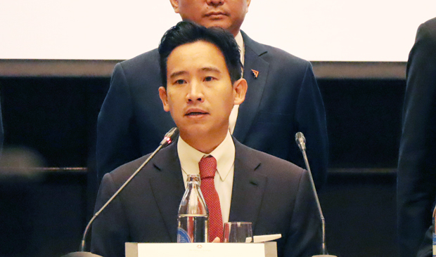 前進党のピタ党首は18日、８党・313議席による連立政権の構想を発表した＝タイ・バンコク（ＮＮＡ撮影）