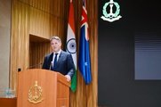 インド国防大学で演説を行ったマールス豪国防相（豪州政府提供）